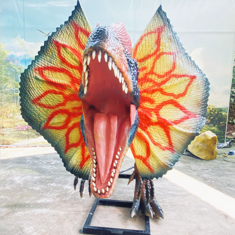 Jurassic World Dinosaur Park Dilophosaurus realistic real giant animatronic robot dinosaur model for sale