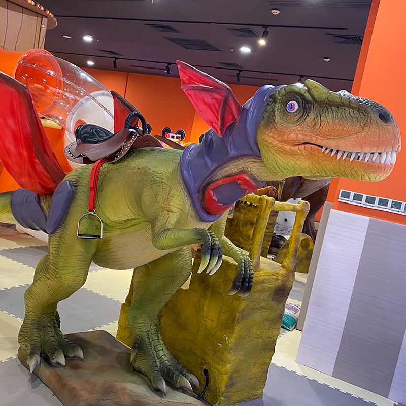 RIde on dinosaur theme park Motorized ride Animatronic dinosaur riding dinosaur