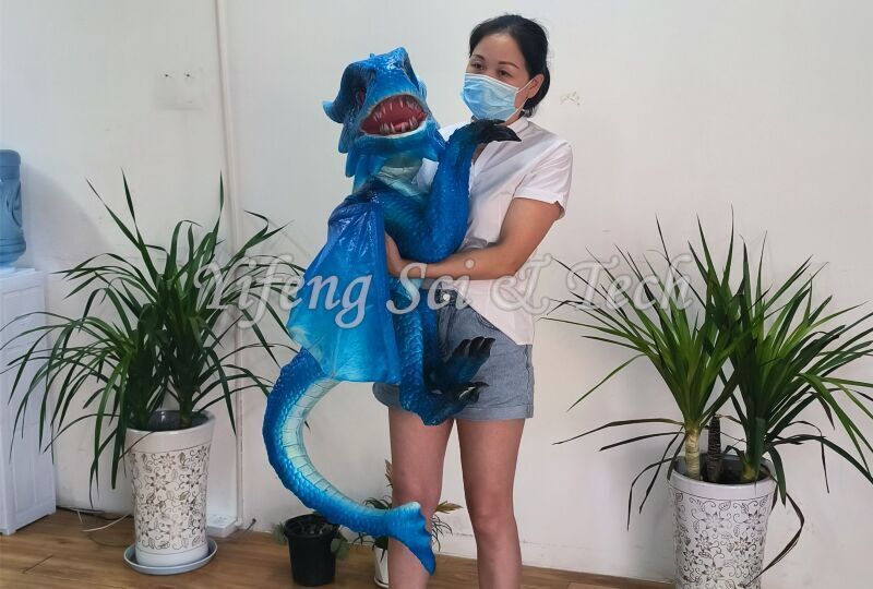 Blue flying dragon hand puppet by Yifeng dinosaur